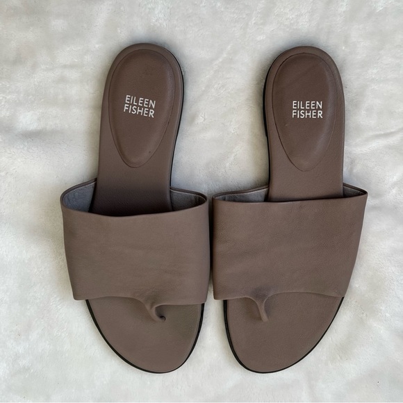 Eileen Fisher Edge Leather Slide Sandal leather color moon summer spring casual - Picture 4 of 5